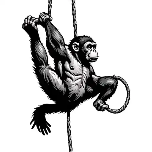 A Monkey Rock Climbing Rope Attached