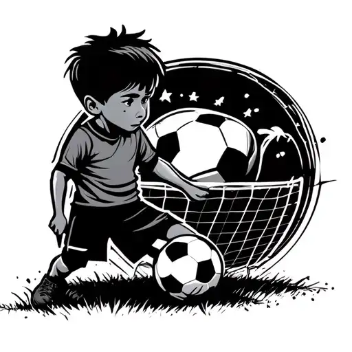 Kid With A Soccer Ball On The Soccer Field