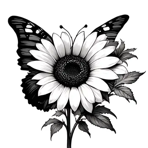 Sunflower Paint Brush Stem With Butterfly