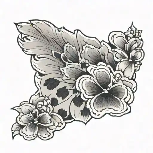 A Black And Grey Tattoo Of My Dog's Paw With A Subtle Incorporation Of Flowers