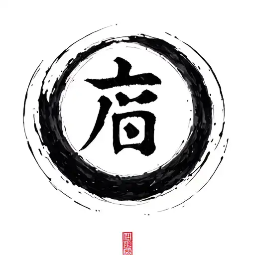Japanese Kanji For Love Inside An Incomplete Enso Circle