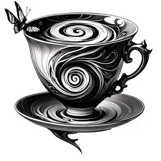 A Teacup With A Spiral Inside And A Moth Flying Out Illusion
