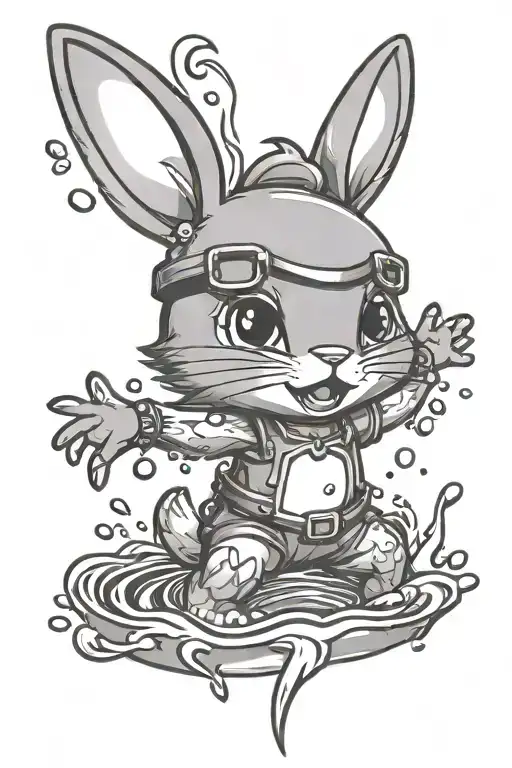 Chibi Bunny Dancing Through Water