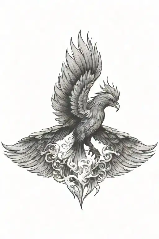 Burning Phoenix With Wings Spread