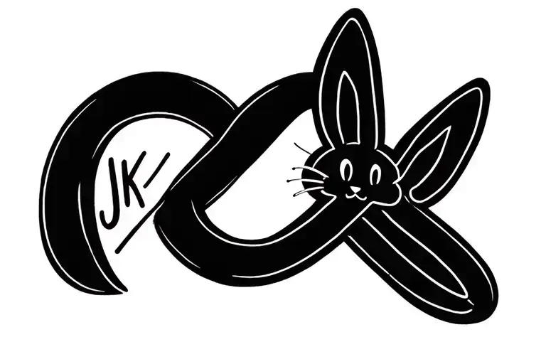 A Simple Single Line Tattoo With A Bunny Infinity Sign And Written Jk