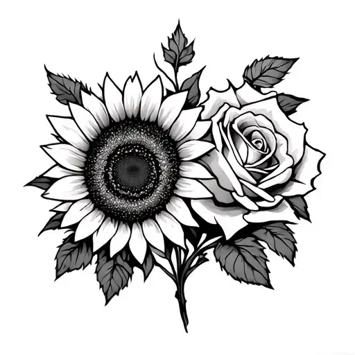 Sunflower And Rose Intertwined Hearts