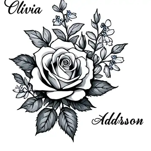Rose Intertwined With Name Olivia And Bluebonnets With Name Addison