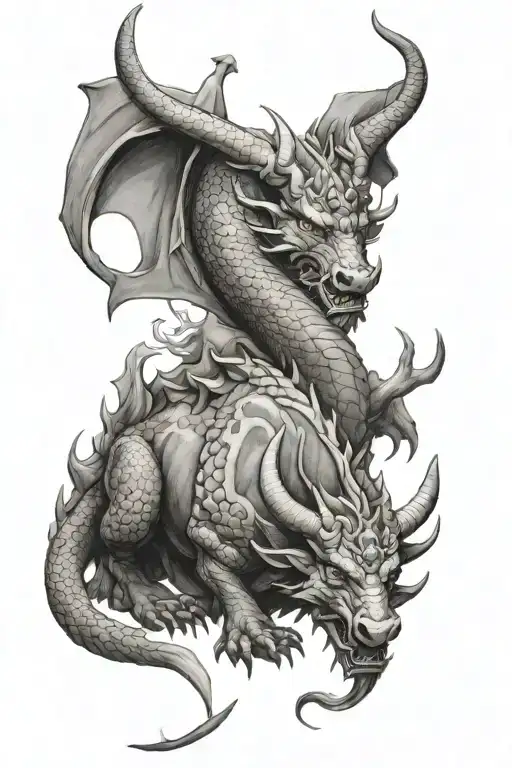 Dragon And Taurus Bull Standing