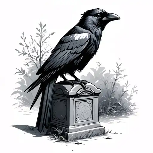 Crow Sitting On A Tomb Stone