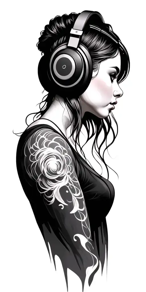 Womans Head Wearing Headphones