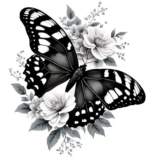 Butterfly And Flowers And Female Body Holding