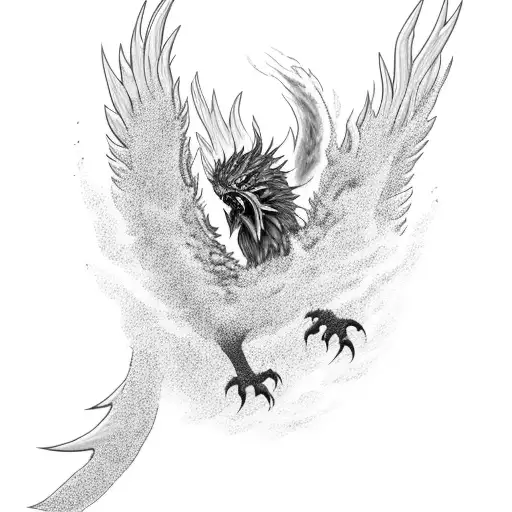 Black And Grey Phoenix Flying In Flames