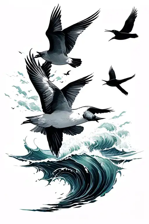 Ocean And Birds Flying Away
