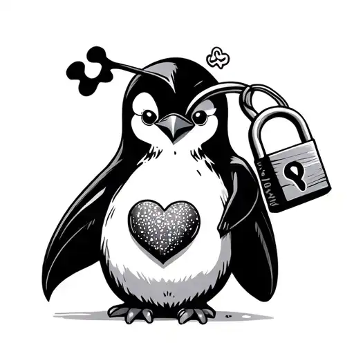 Penguin Holding Heart Lock