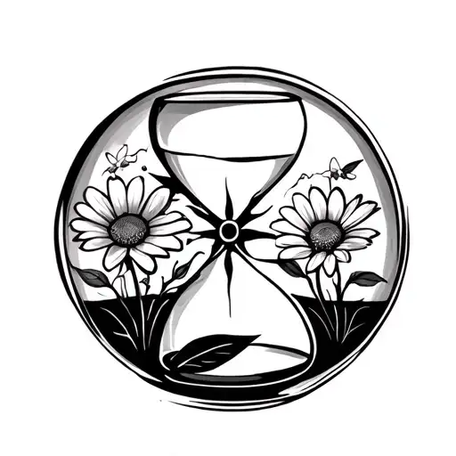 Broken Hour Glass Containing Flowers Growing Inside