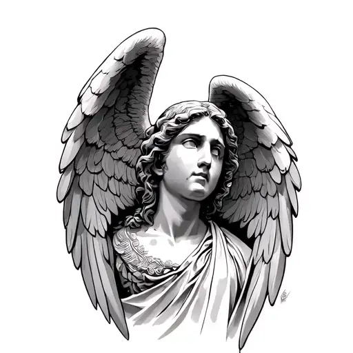 Biblical Angel Neck Tattoo Line Drawing