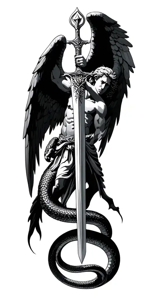 Archangel Michael Slaying Serpent With Sword Piercing
