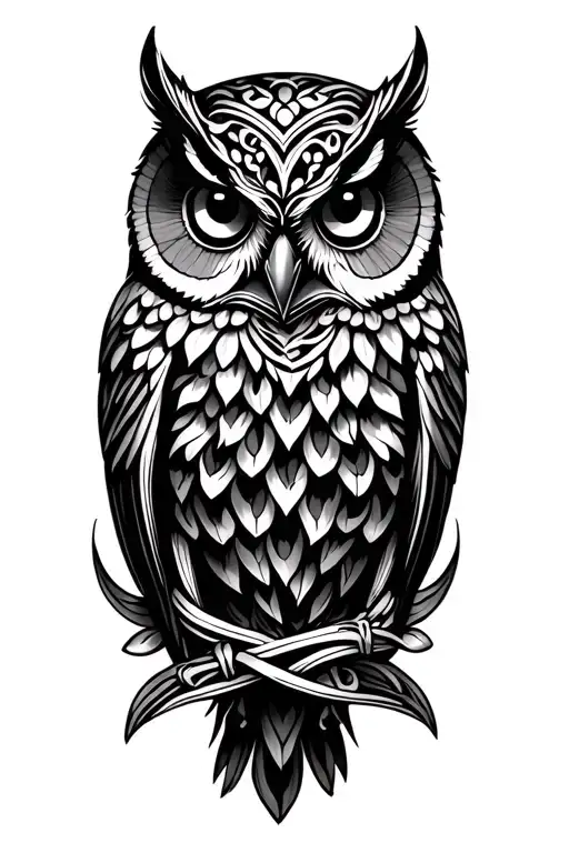 Owl Wrapped In Filigree Lines
