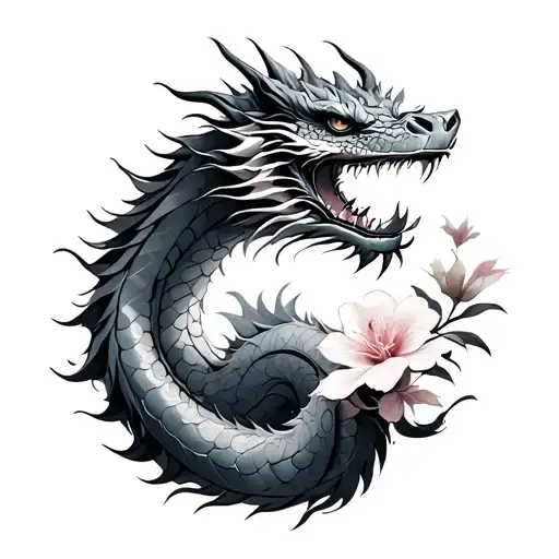 Dragon With Sakura Flower