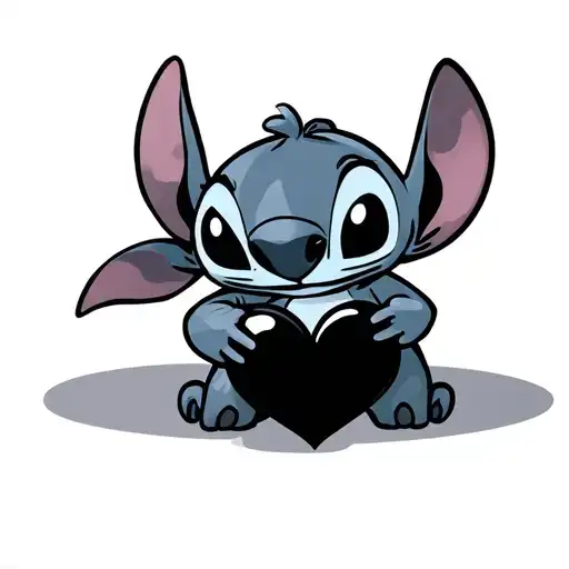 Stitch Character Holding A Black Heart Shape