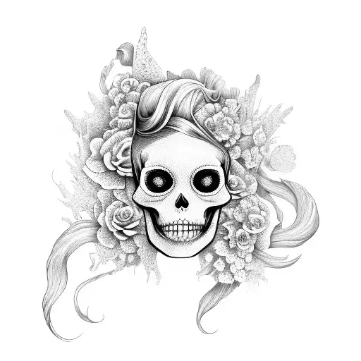 Mermaid Flowers Skeleton Waves