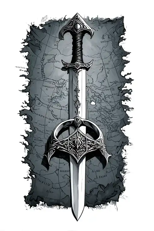 Aragorn Sword Map Of Middle Earth One Ring On Sword Handle