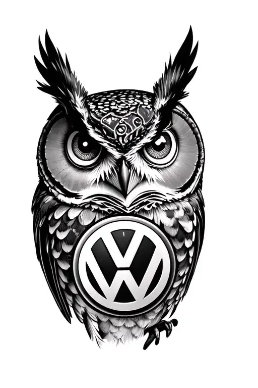 Close Up Owl With Relection Of Vw Logo In Eye Inside