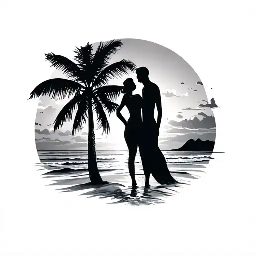 Sunset Couple Beach Scene