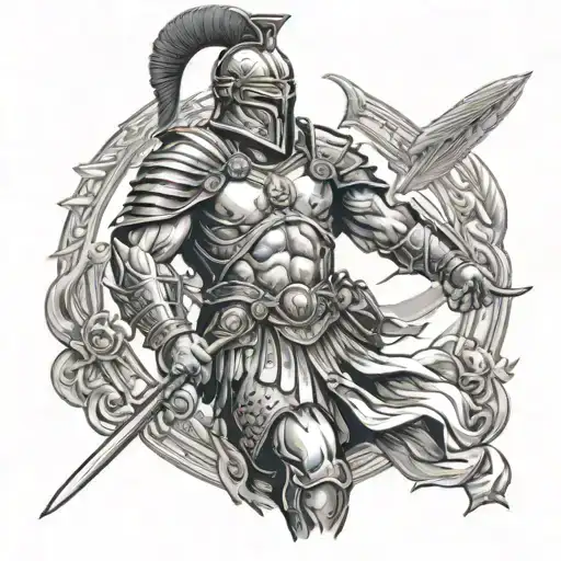 Roman Gladiator With Gods Of War And Peace