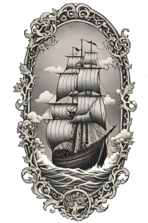 Viking Ship Sailing Through Stormy Sea With Oak Trees