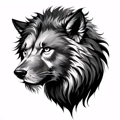 Half Wolf And Lion Face