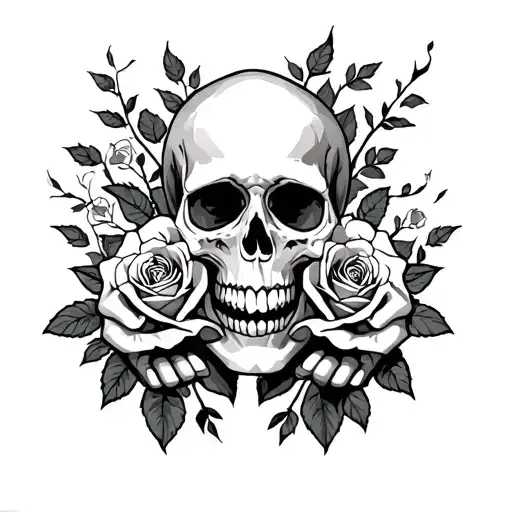 Skull Hands And Roses