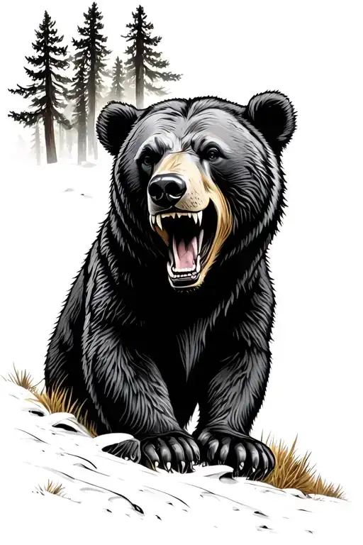 Bear Growling With Forest In The Background Black Thigh Tat