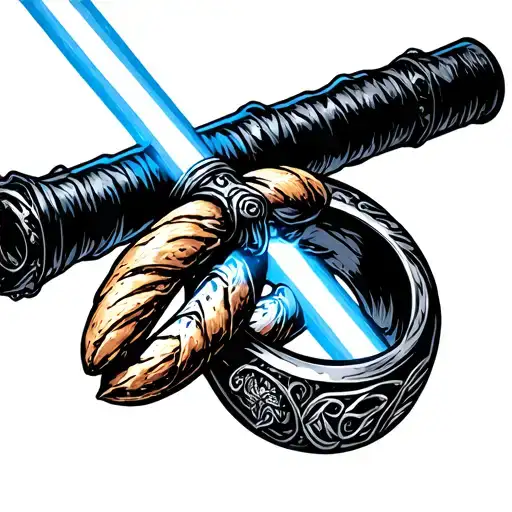 Light Saber With Ring Of Lord Of The Ring With Baguette De Sureau