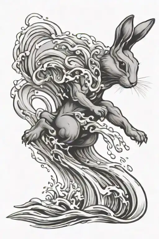 Bunny Jumping Through Flowing Water