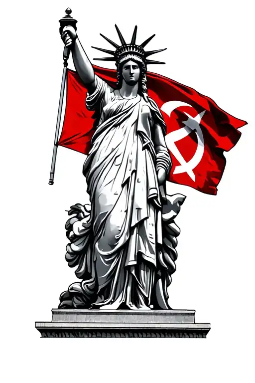 Freedom Statue Holding A Red Socialist Flag