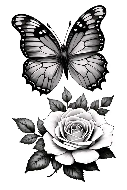 Butterfly With Aster And Rose