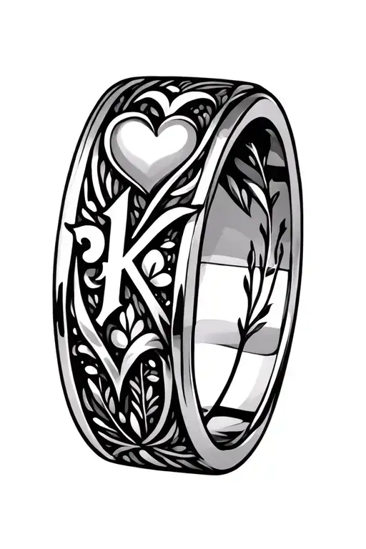 Wedding Band With Letter K And A Heart