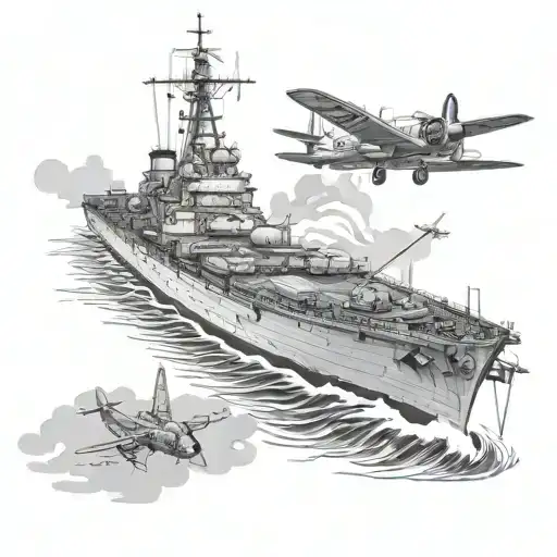 World War Ii Warship Battle With Airplane