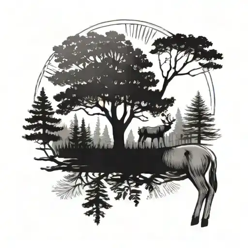 Faded Black Arm Band Into Buck With Trees Around It