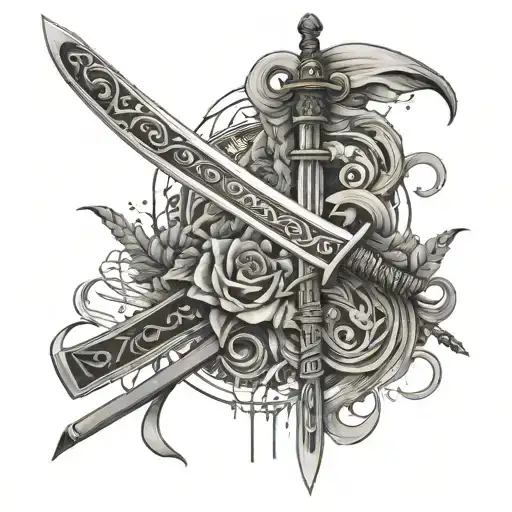A Katana Sword Overlaid Symbols For Family And Friends