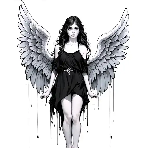 Minimalistic Aesthetic Angel Girl With A Simple Wings