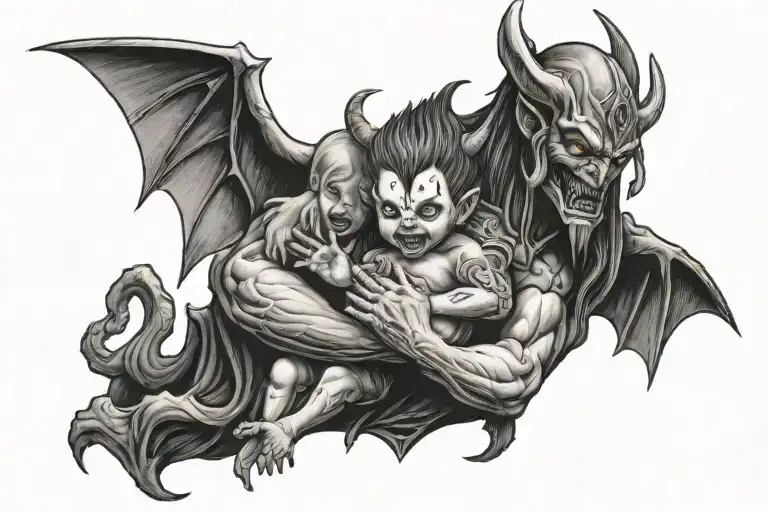Demon Holding A Child With Bible