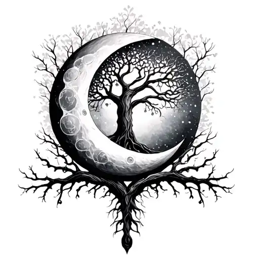 Zodiac Moon With Tree Of Life Intertwined Within Its Branches