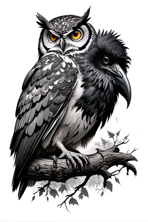 Owl And Raven With Mystical Forest Sleeve