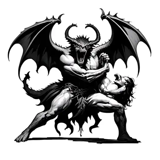 Demon Fighting Off Love