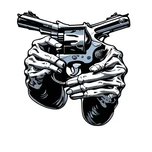 Skeleton Hands Holding Revolvers