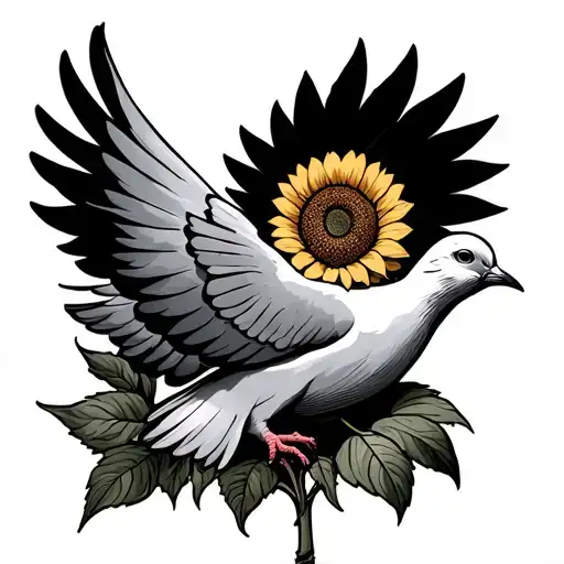 Dove Holding Sunflower In Talons More Simple Wings Spread