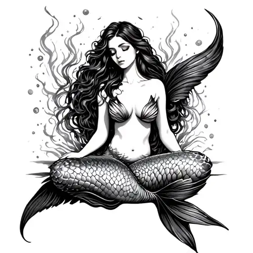 Sitting Mermaid Flowy Tail Arms Behind