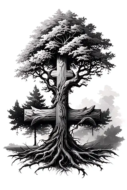 Cross With A Tree Coming Out The Top